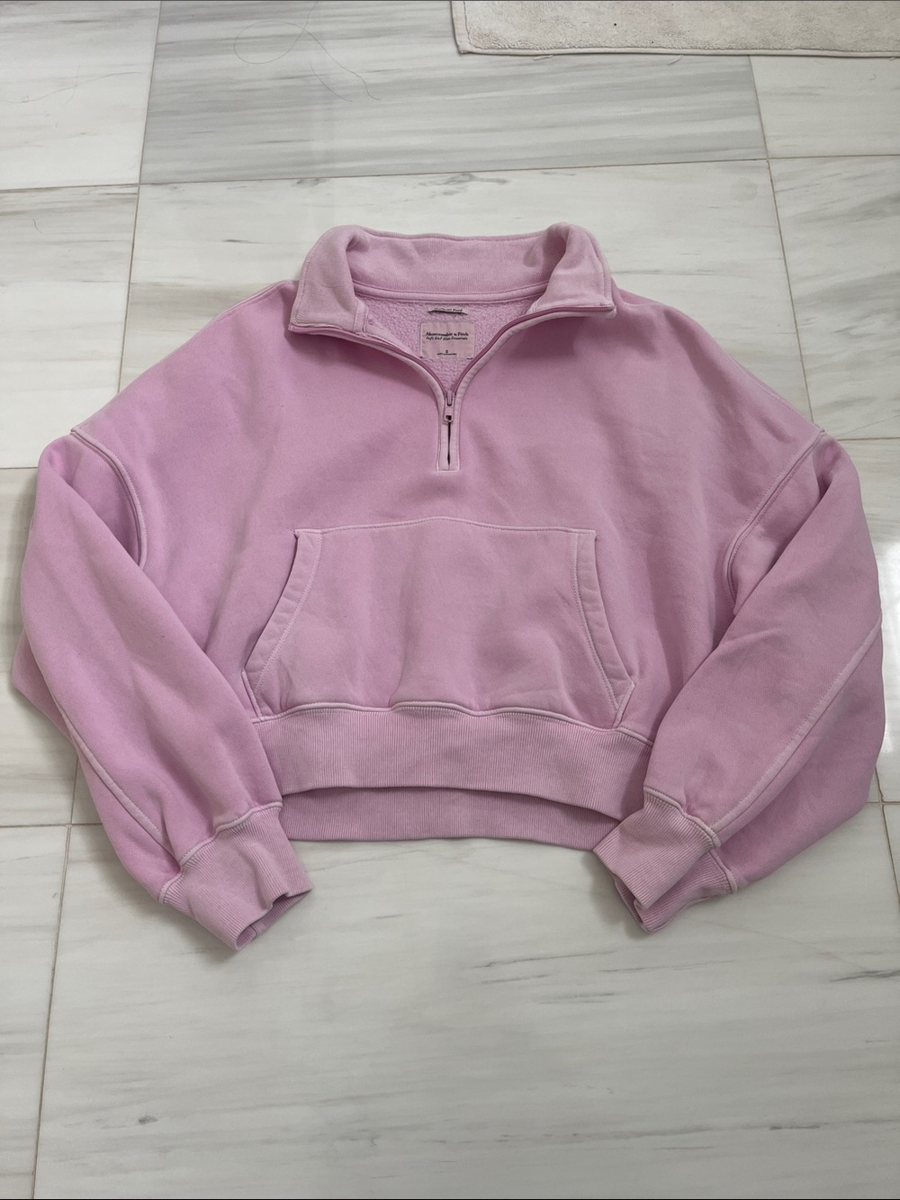 Abercrombie & Fitch Quarter-Zip Cropped Pullover Sweatshirt - Pink